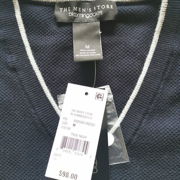 TWO BLOOMINGDALE'S Men's Sweaters - Navy V-Neck & Sand Half-Zip Textured - NWT - Picture 4 of 7